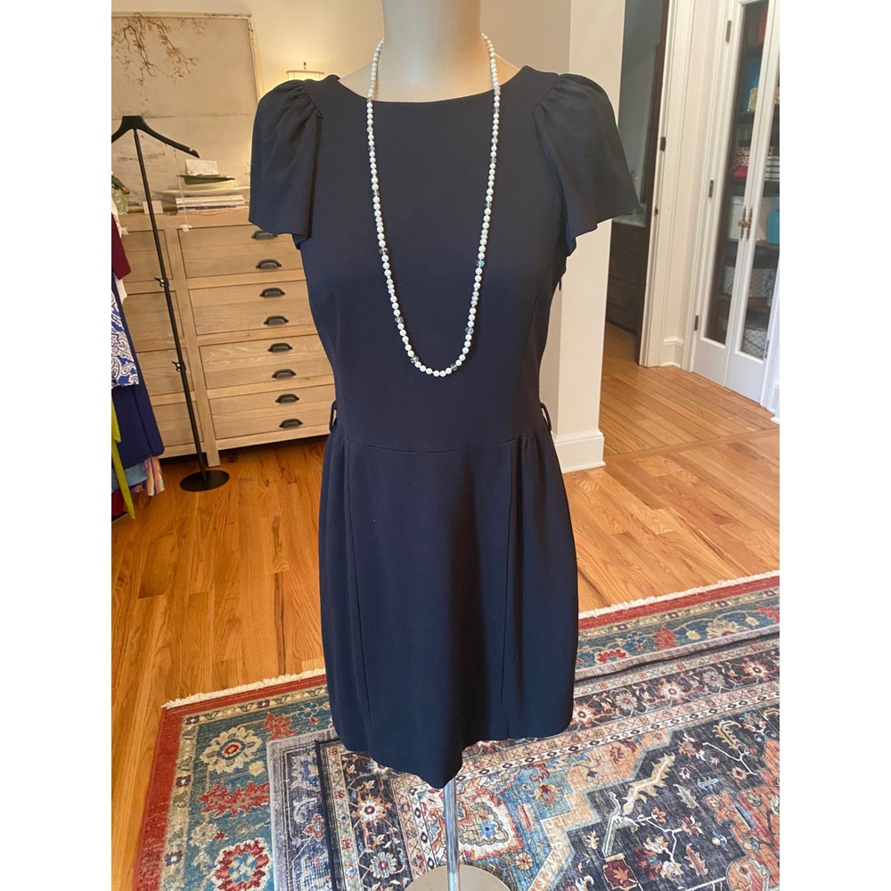 Milly of New York Black Puff Sleeve Drop Waist Pleated Mini Dress Size M